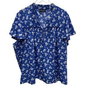 Lane Bryant Short Sleeve Floral Top Ruffle Accent Size 26